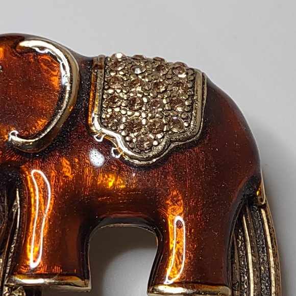 Gold Tone And Orange Dangling Bead Lucky Elephant Brooch - Picture 8 of 16